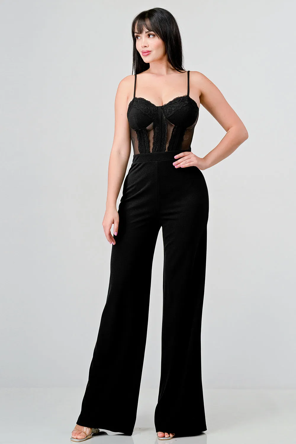 LUXE LACE SWEETHEART MESH CONTRAST JUMPSUIT sold by privy product image thumbnail 5