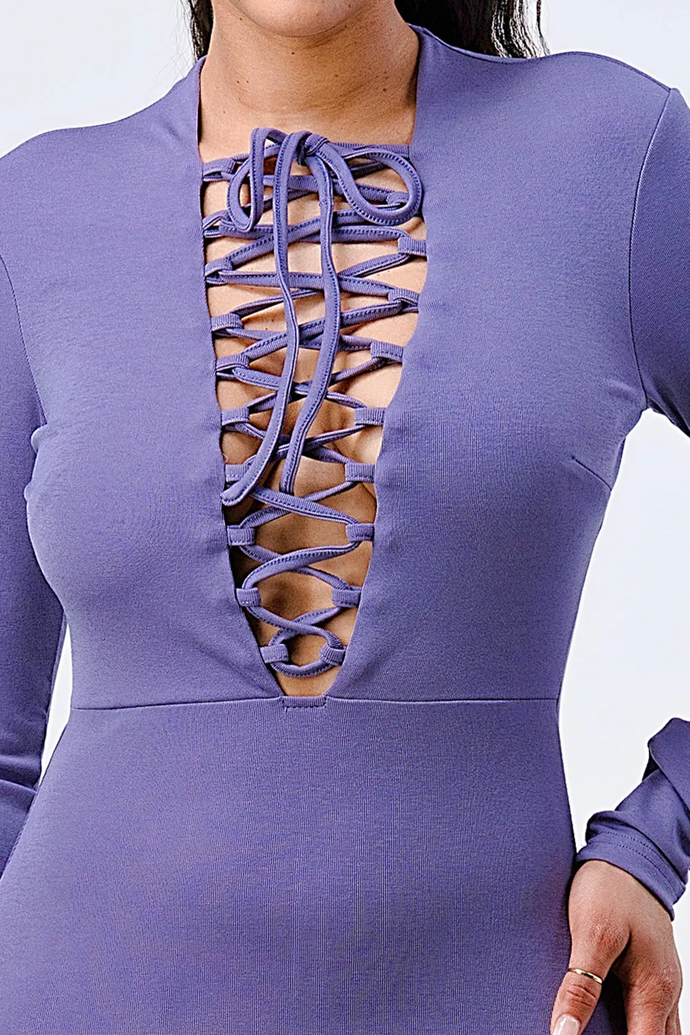 LUXE LACE UP LONG SLEEVE BODYCON DRESS sold by privy product image thumbnail 5