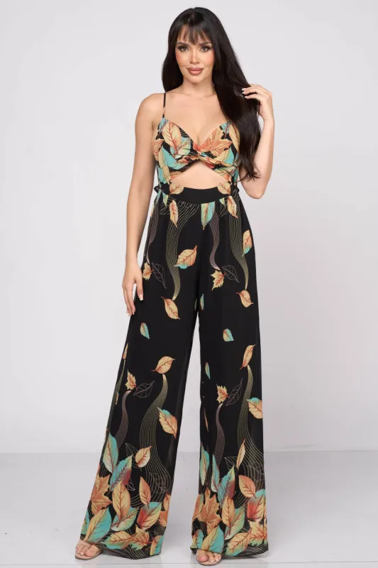 BOHEMIAN PRINT CHIFFON TWIST SWEETHEART JUMPSUIT sold by privy