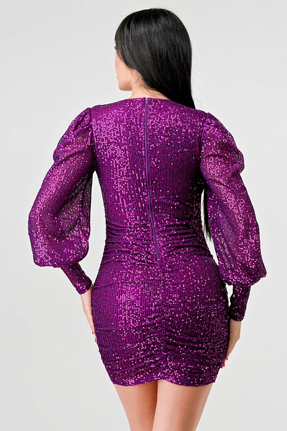 CHIC SEQUIN FRONT DRAWSTRING LONG SLEEVE DRESS sold by privy product image thumbnail 3