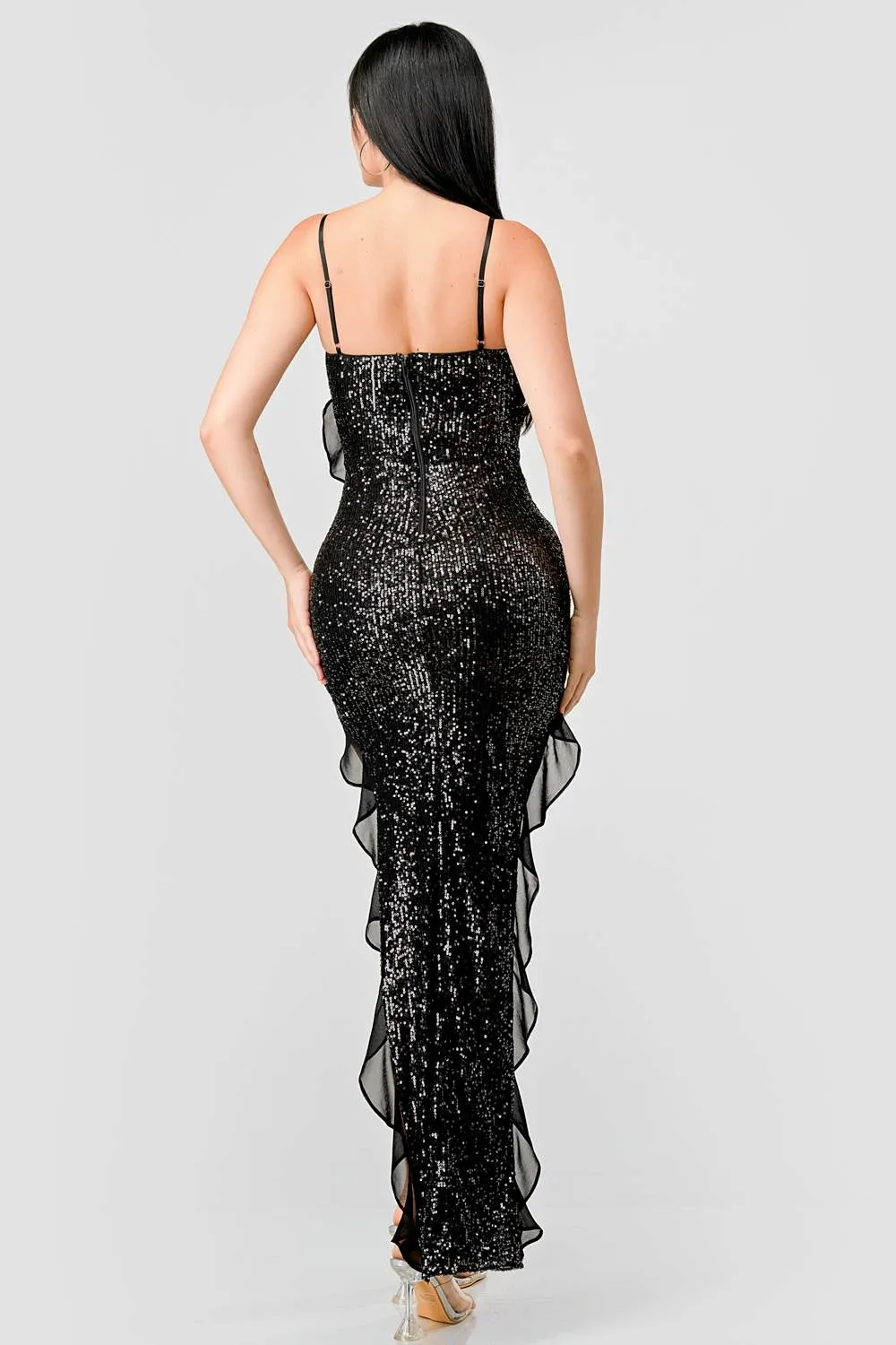 LUXE SEQUINS SHEER WAVE BODYCON SLITTED MAXI DRESS sold by privy product image thumbnail 4