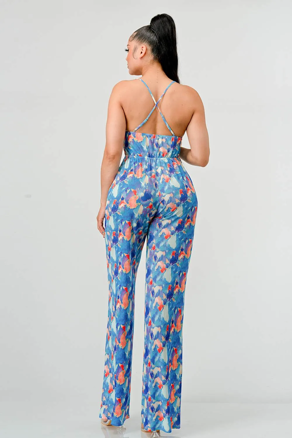 WATERCOLOR PRINT MOSS CREPE KNIT WIDE-LEGS JUMPSUIT sold by privy product image thumbnail 3