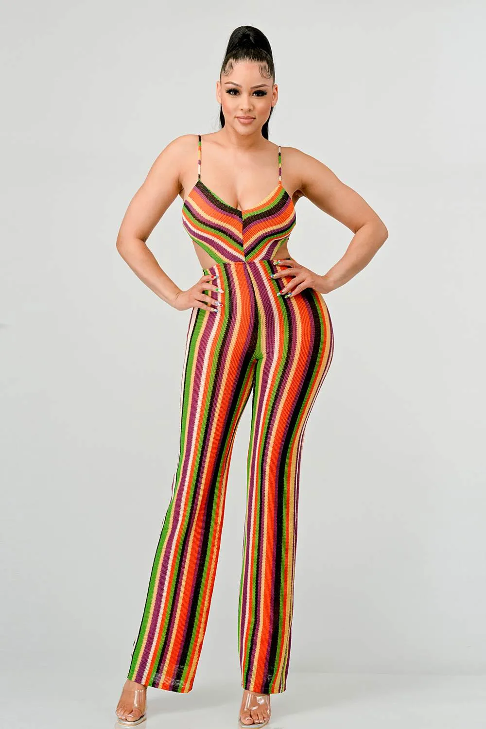 MULTI COLOR CROCHET KNIT SIDE CUTOUTS JUMPSUIT sold by privy