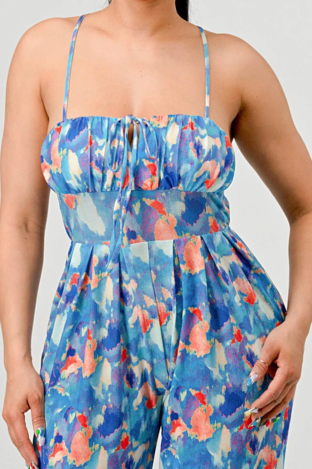 WATERCOLOR PRINT MOSS CREPE KNIT WIDE-LEGS JUMPSUIT sold by privy product image thumbnail 5