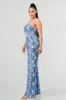 WATERCOLOR PRINT MOSS CREPE KNIT WIDE-LEGS JUMPSUIT sold by privy