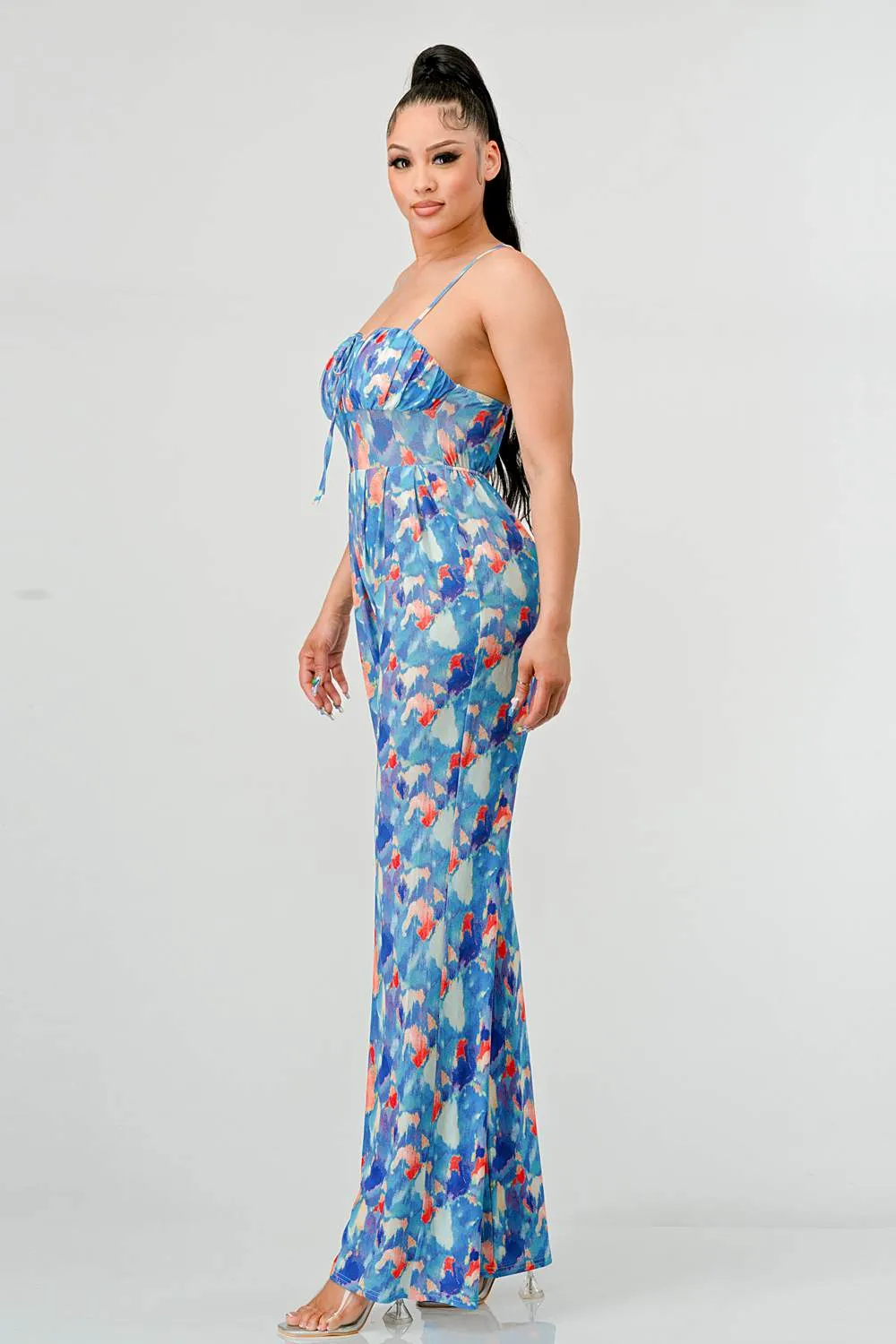 WATERCOLOR PRINT MOSS CREPE KNIT WIDE-LEGS JUMPSUIT sold by privy product image thumbnail 2