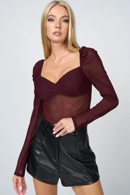 LUXE RHINESTONE MESH SWEETHEART SEE-THRU BODYSUIT sold by privy