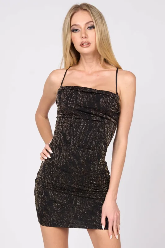 LUXE METALLIC LUREX GLITTER DRAWSTRING MINI DRESS sold by privy