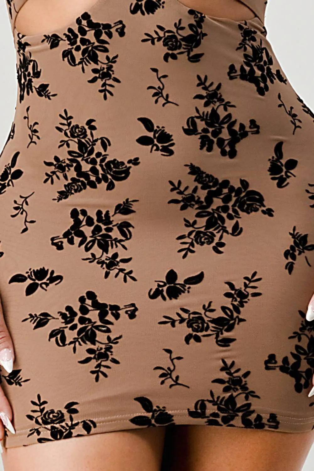 LUX FLORAL VELVET MESH FLOCKING CUTOUTS MINI DRESS sold by privy product image thumbnail 5