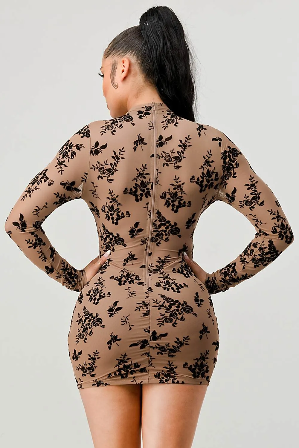 LUX FLORAL VELVET MESH FLOCKING CUTOUTS MINI DRESS sold by privy product image thumbnail 3