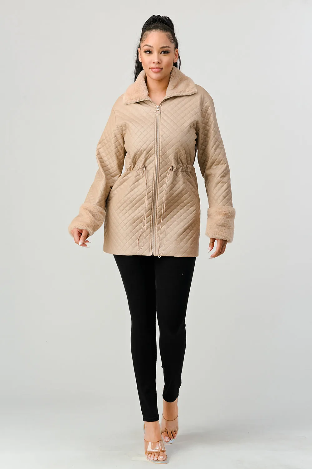 FUZZY FUR FAUX LEATHER QUILTED ZIPUP JACKETS sold by privy product image thumbnail 4