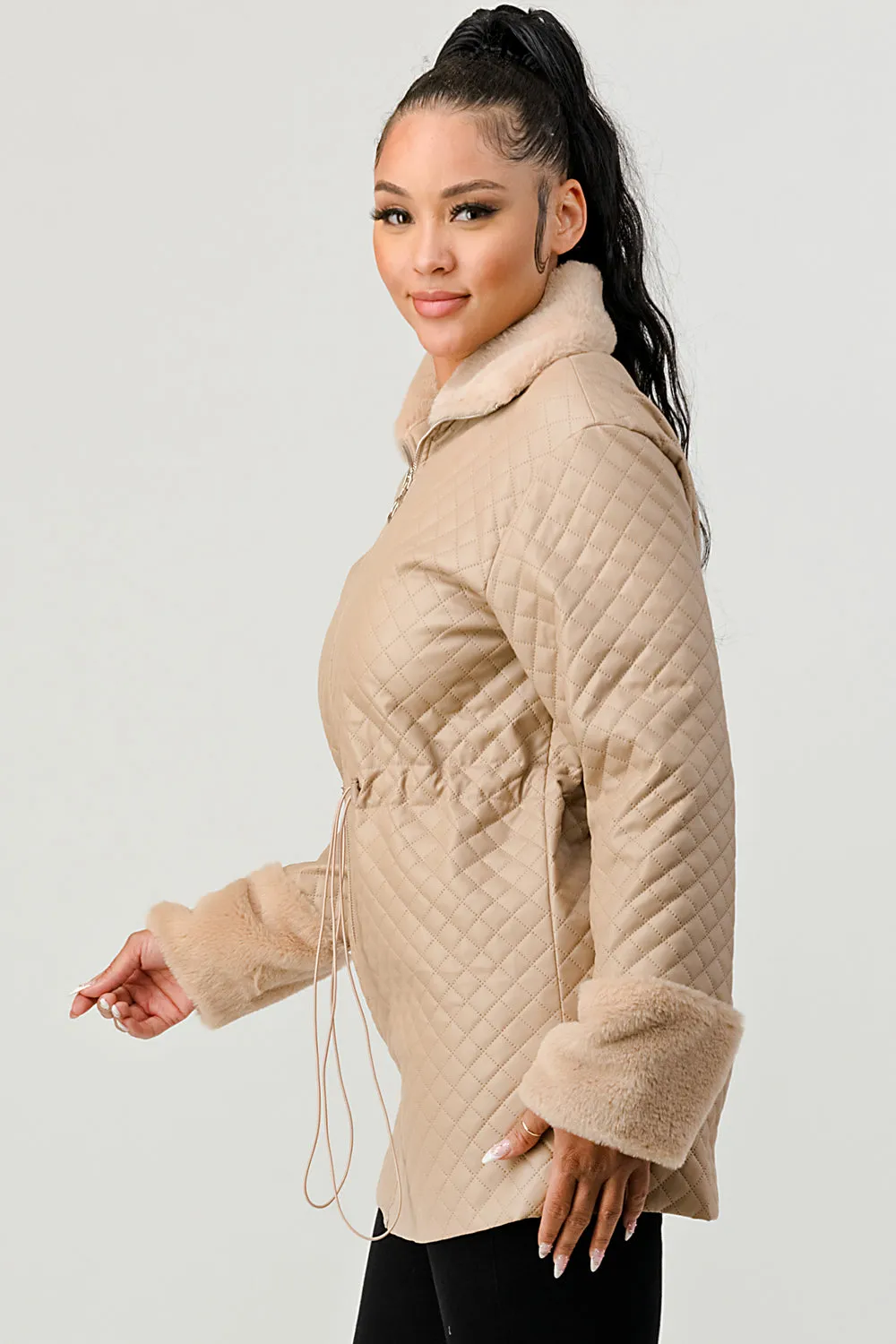 FUZZY FUR FAUX LEATHER QUILTED ZIPUP JACKETS sold by privy product image thumbnail 2