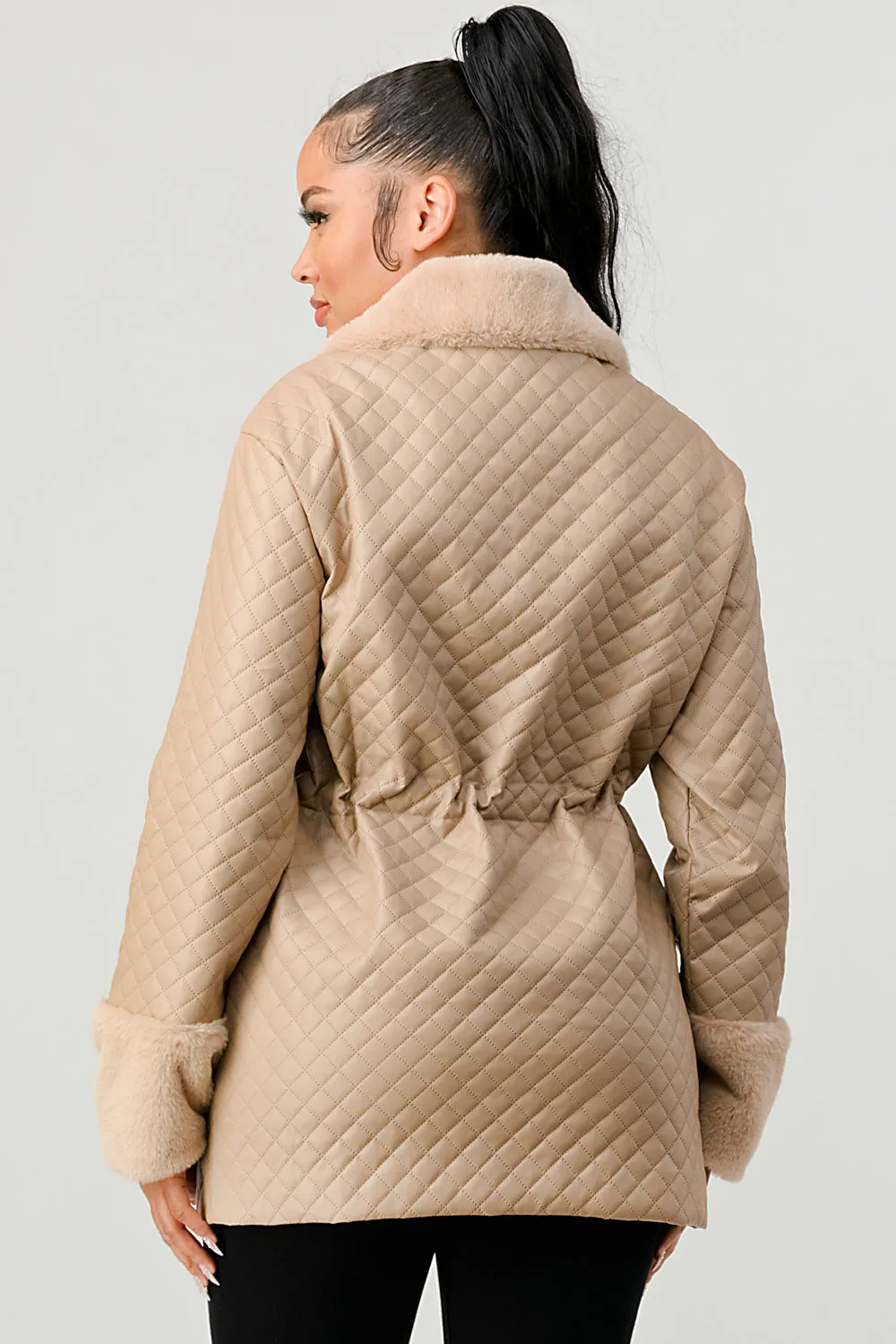 FUZZY FUR FAUX LEATHER QUILTED ZIPUP JACKETS sold by privy product image thumbnail 3