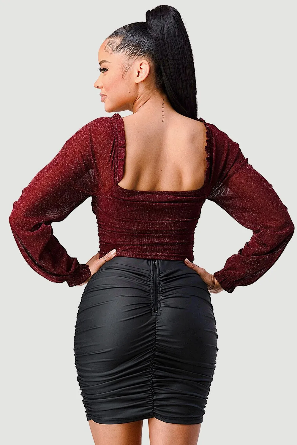 PT41622H / METALLIC GLITTER RUCHED SWEETHEART RUFFLE CROP TOP sold by privy product image thumbnail 3