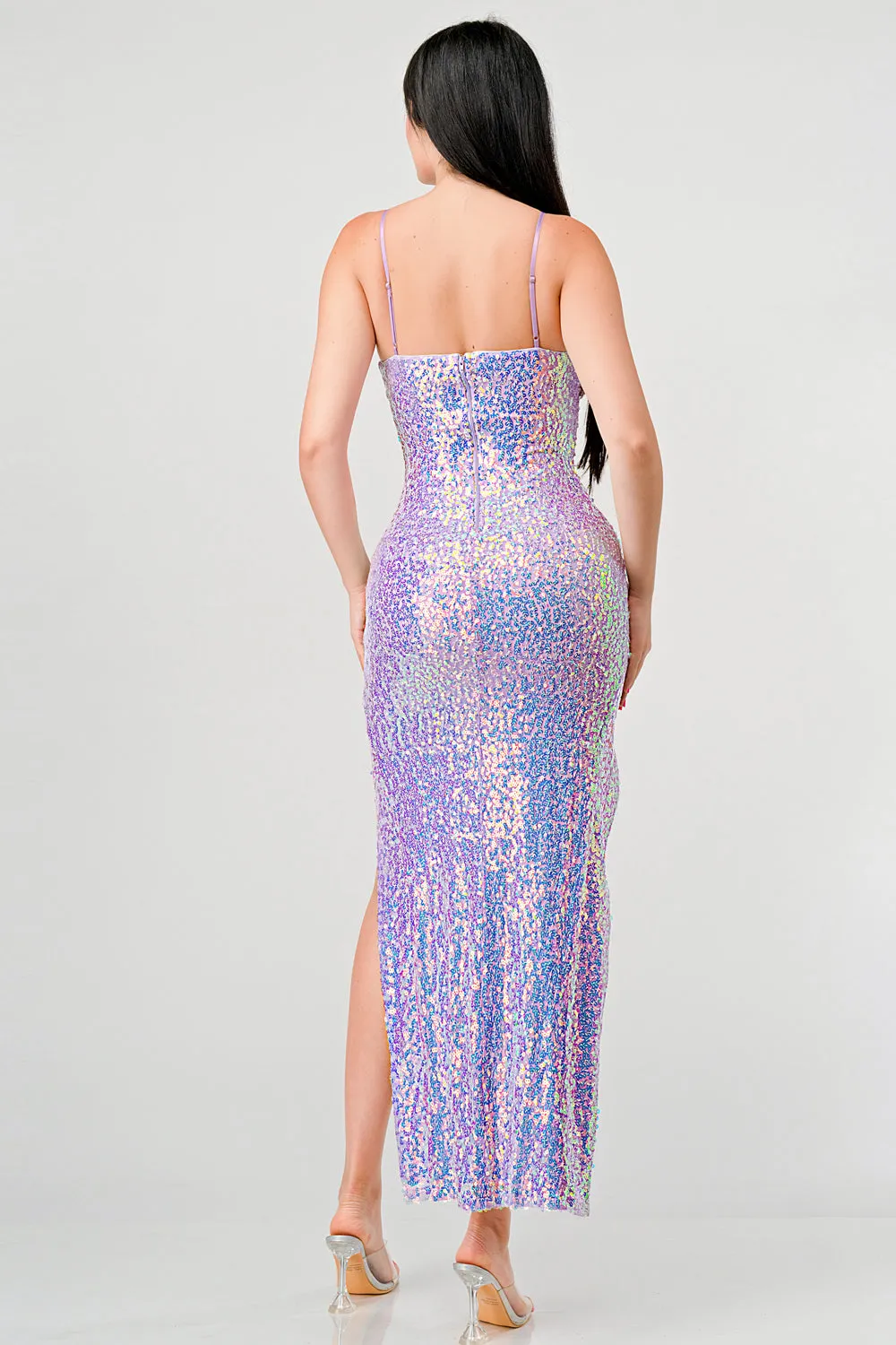 SEQUINS SWEETHEART KEYHOLE SLITTED MAXI DRESS sold by privy product image thumbnail 3
