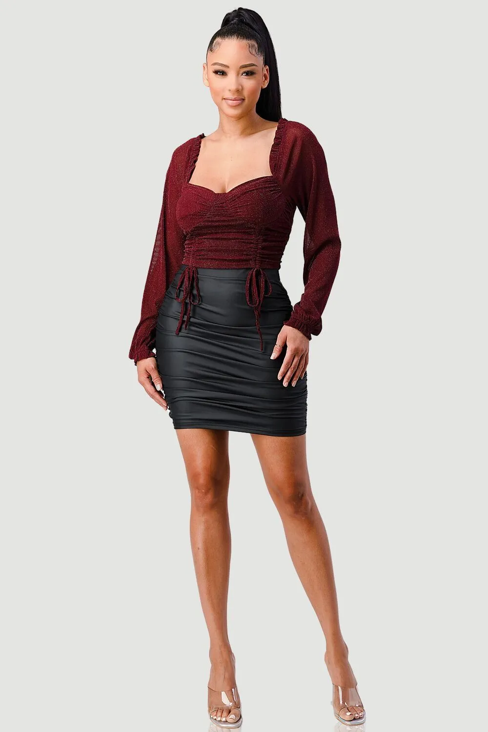 PT41622H / METALLIC GLITTER RUCHED SWEETHEART RUFFLE CROP TOP sold by privy product image thumbnail 4