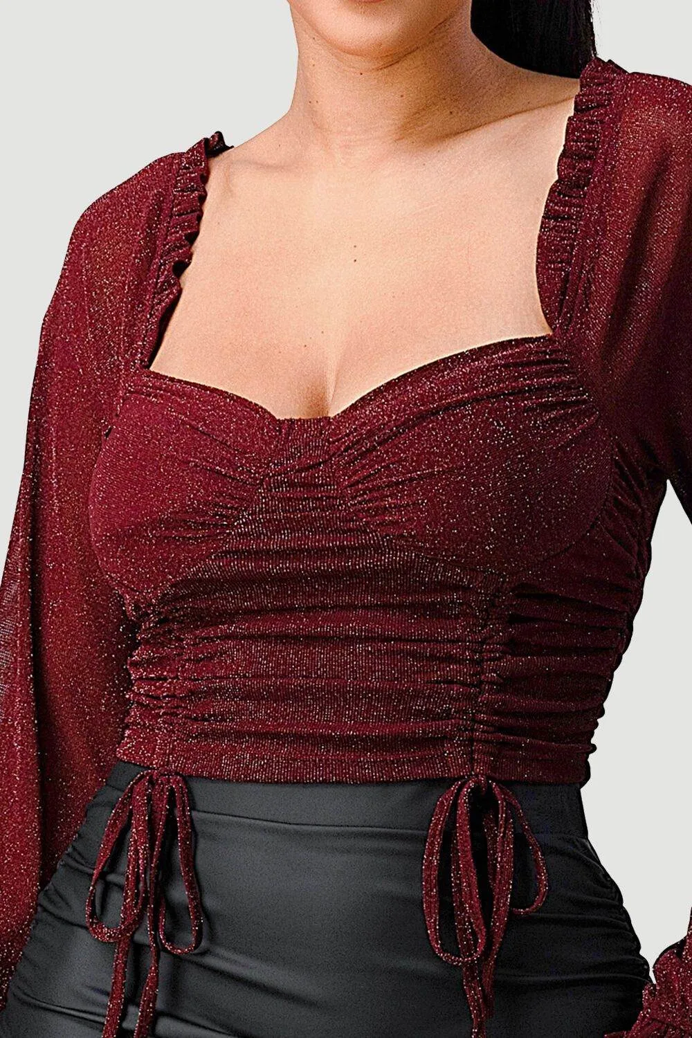 PT41622H / METALLIC GLITTER RUCHED SWEETHEART RUFFLE CROP TOP sold by privy product image thumbnail 5