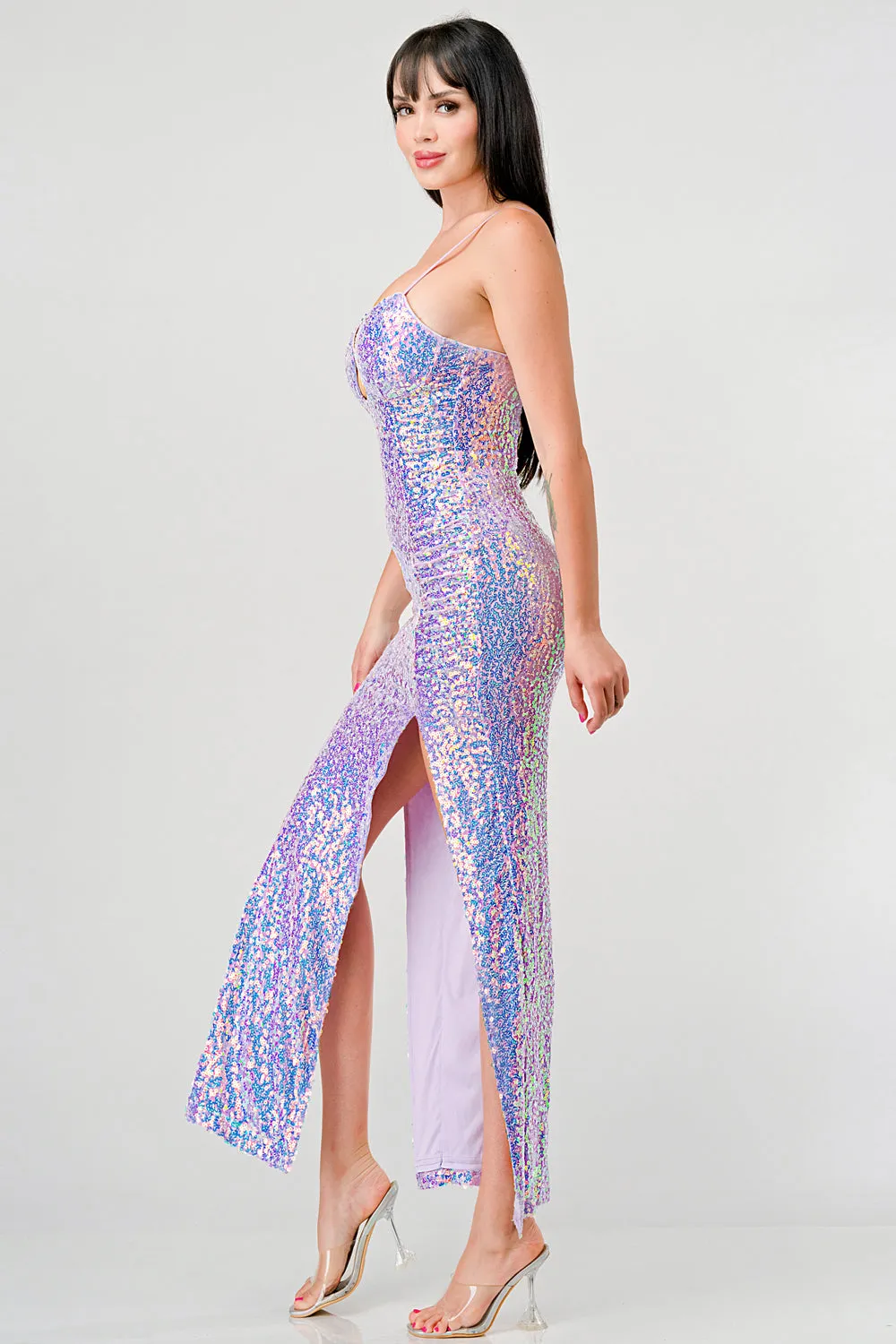 SEQUINS SWEETHEART KEYHOLE SLITTED MAXI DRESS sold by privy product image thumbnail 2