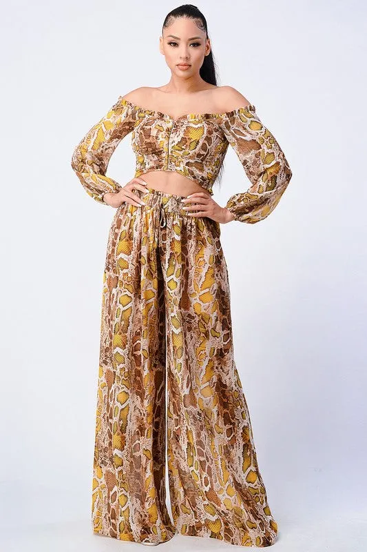 SEXY PYTHON OFF SHOULDER TOP AND WIDE PANTS SET sold by privy product image thumbnail 2
