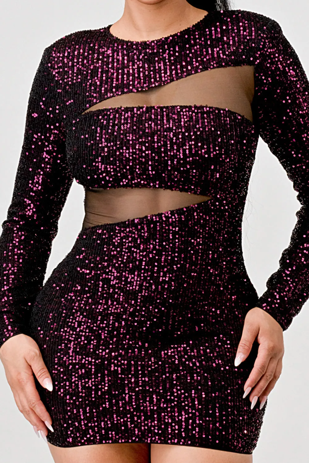 SUPER STRECH SEQUINS SHEER CUTOUTS MINI DRESS sold by privy product image thumbnail 5