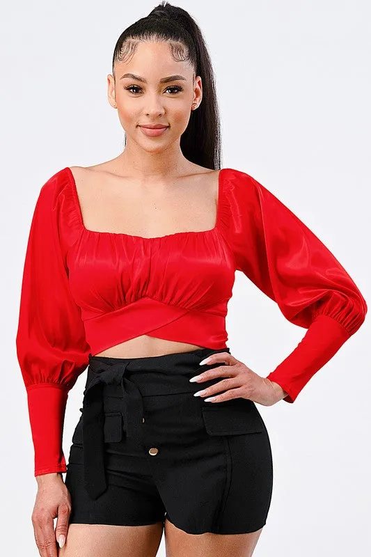 SEXY SATIN SWEETHEART CROSSED HEM CROPPED BLOUSE sold by privy product image thumbnail 5