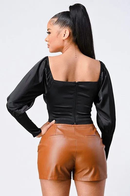 SEXY SATIN SWEETHEART CROSSED HEM CROPPED BLOUSE sold by privy product image thumbnail 3