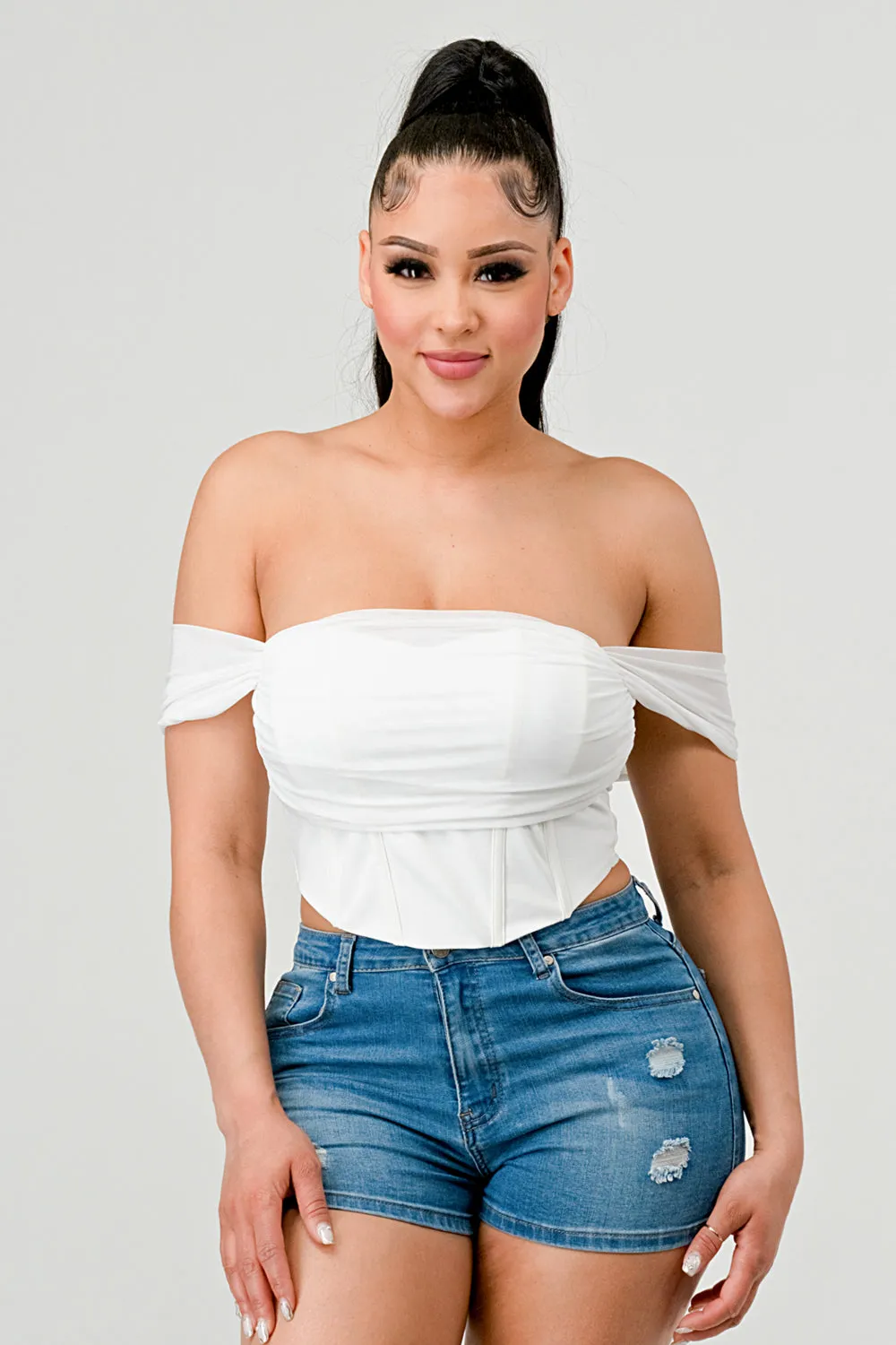 LUXE OFF SHOULDER MESH COVER LAYERED BUSTIER TOP sold by privy product image thumbnail 5