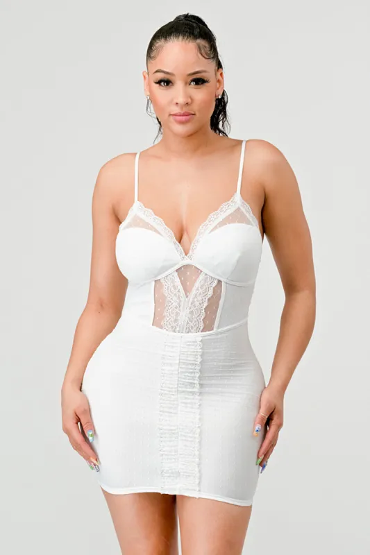 LUX DIAMOND MESH SEE-THRU LACE BODYCON MINI DRESS sold by privy