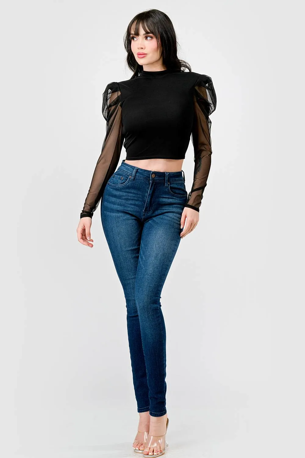 LUXE MESH MOCK CONTRAST DRAWSTRING LACE BACK TOP sold by privy product image thumbnail 4
