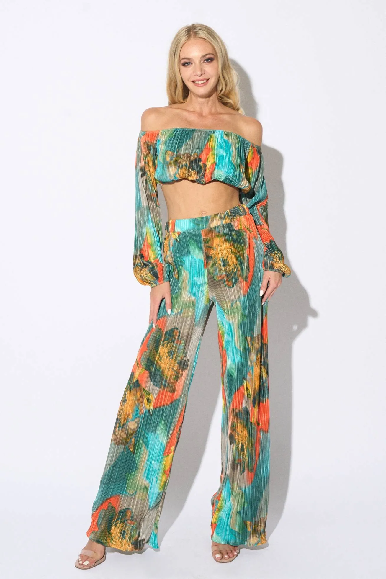 CHIC ABSTRACT PRINT PLEATED TUBE TOP & PANTS SET sold by privy product image thumbnail 4