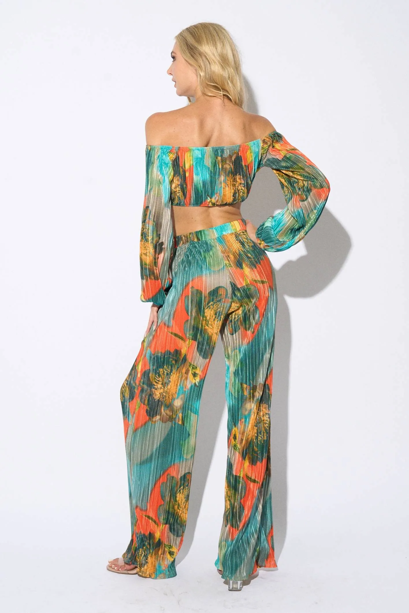 CHIC ABSTRACT PRINT PLEATED TUBE TOP & PANTS SET sold by privy product image thumbnail 3