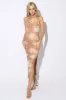 ROMANTIC FLORAL PRINT MESH HALTER MIDI DRESS sold by privy