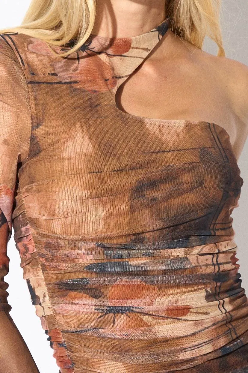 FLORAL ABSTRACT PRINT MESH ONE SHOULDER MINI DRESS sold by privy product image thumbnail 5