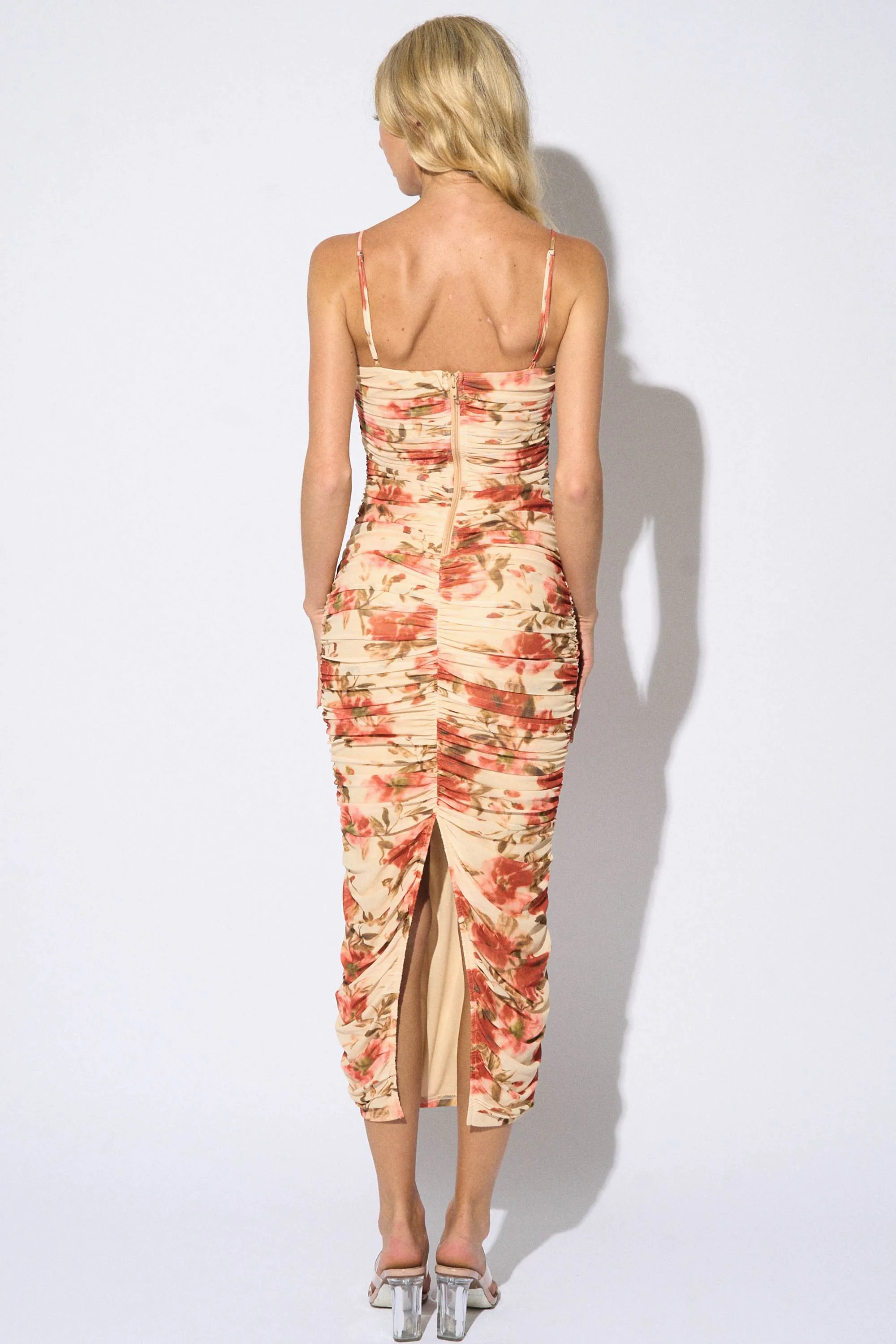 ROMANTIC FLORAL PRINT MESH RUCHED MIDI DRESS sold by privy product image thumbnail 3