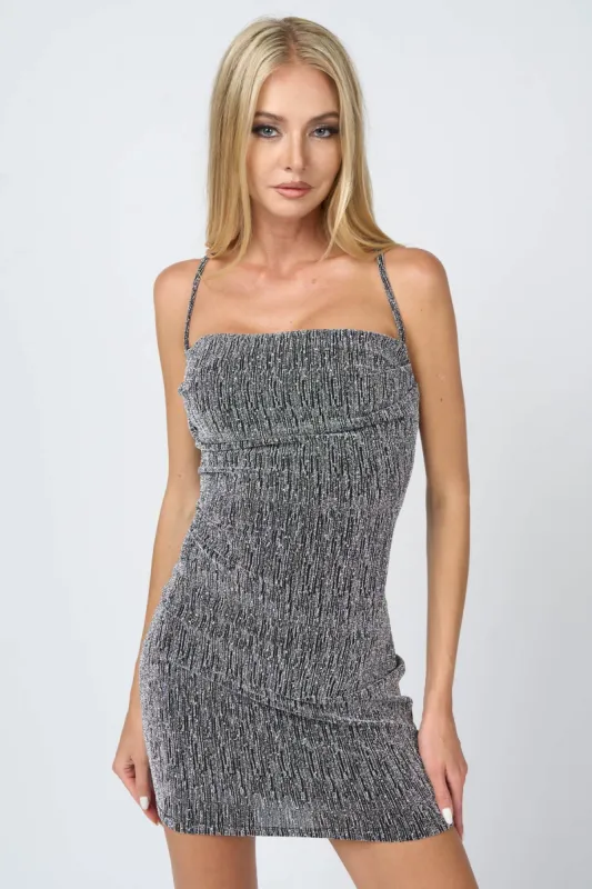 METALLIC HOTFIX STONES COWL NECK DRAWSTRING MINI DRESS sold by privy