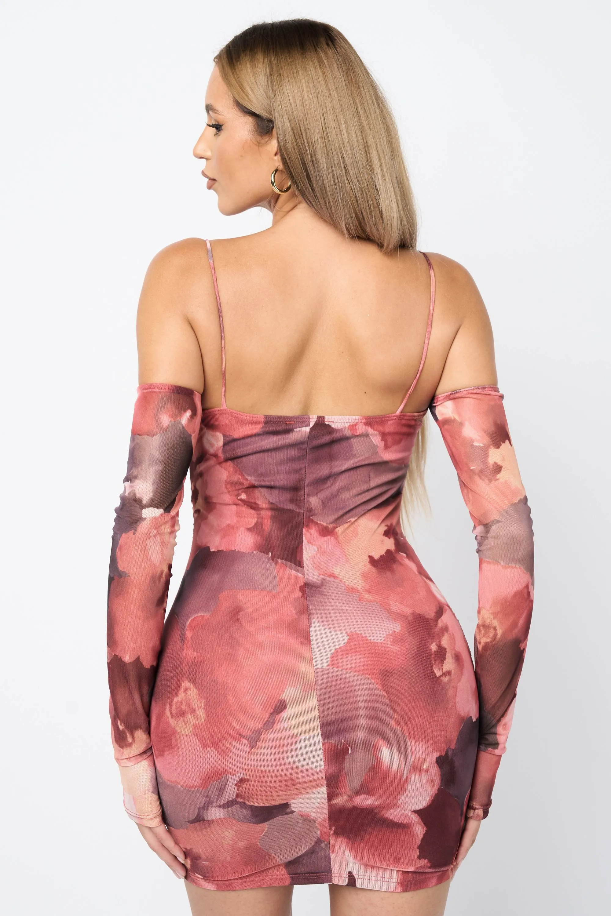 FLORAL PRINT MESH LONG SLEEVES BODYCON MINI DRESS sold by privy product image thumbnail 3