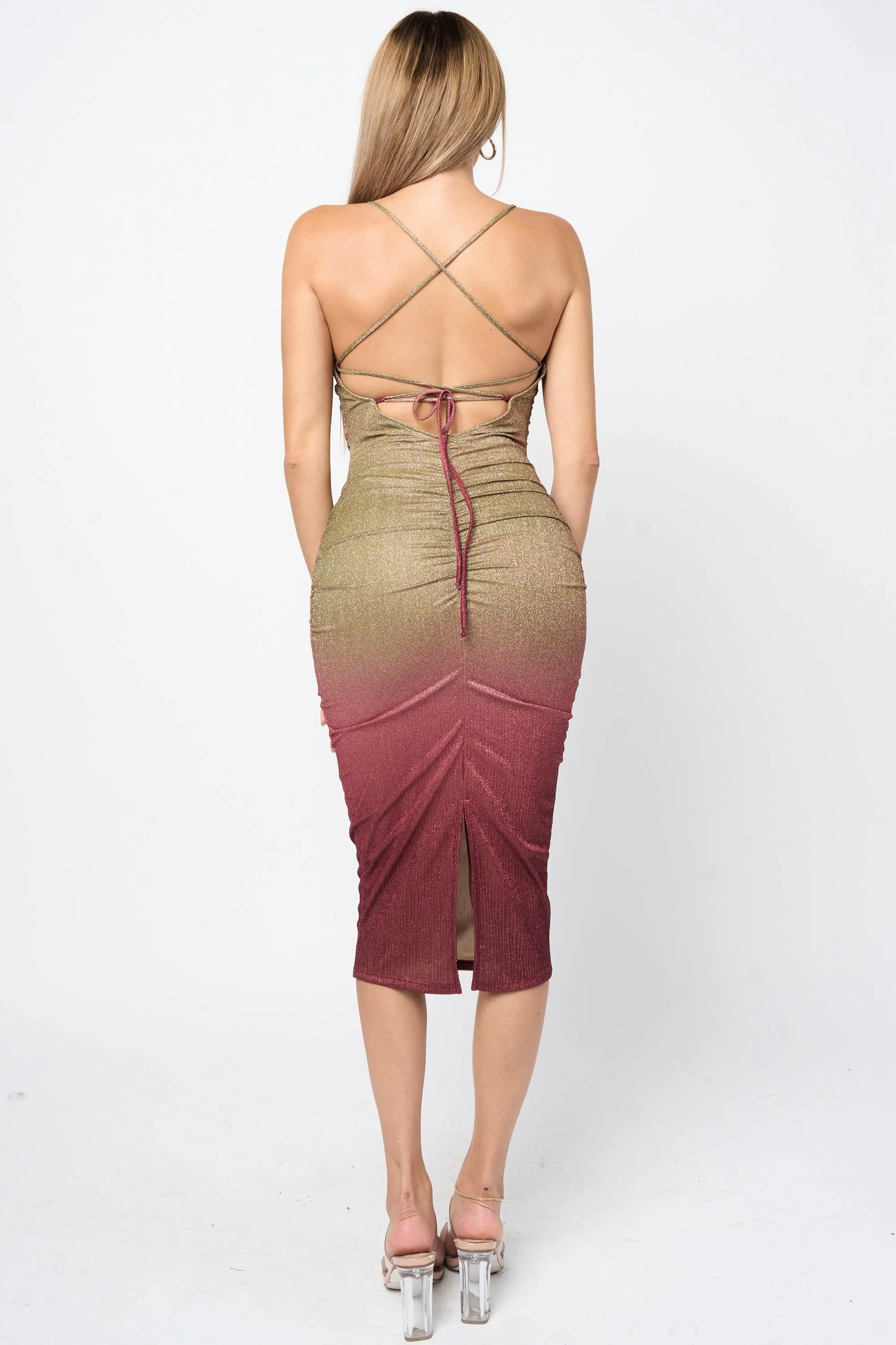 GLITTER LUREX OMBRE GRADATION BODYCON MIDI DRESS sold by privy product image thumbnail 3