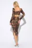 CHIC ABSTRACT PRINT FOILED CROP TOP & SKIRT SETS sold by privy
