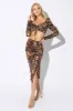 CHIC ABSTRACT PRINT FOILED CROP TOP & SKIRT SETS sold by privy