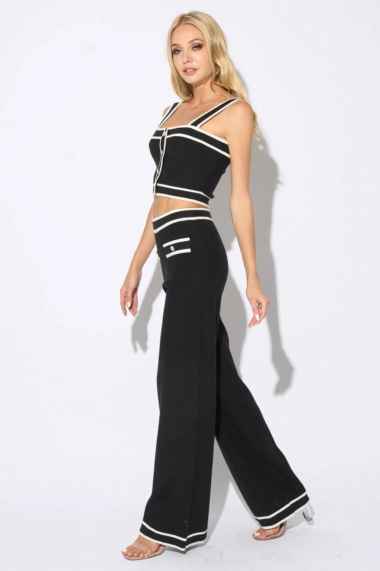 RIB SWEATER CAMI CROPPED TOP & WIDE LEGS PANTS SET sold by privy product image thumbnail 2