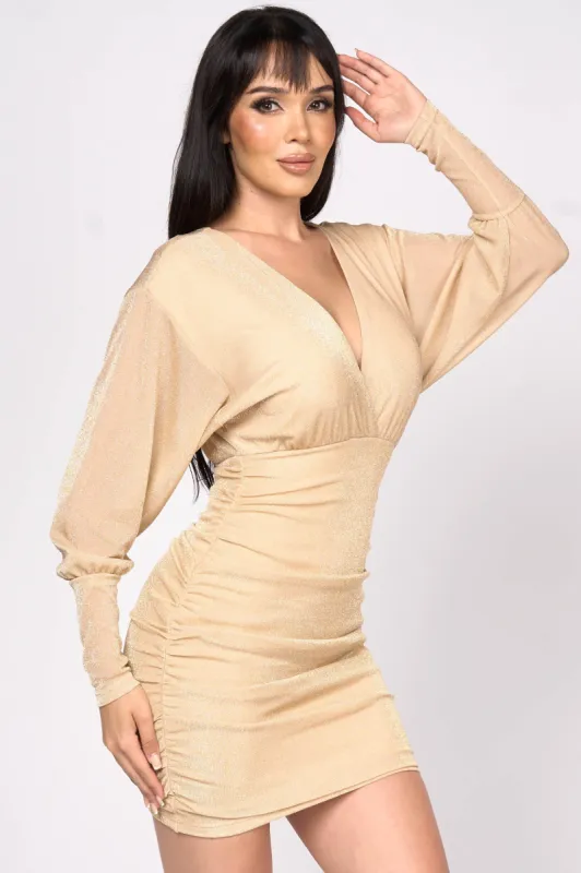 LUX SHINY METALLIC KNIT V-NECK DOLMAN SLEEVES DRESS sold by privy