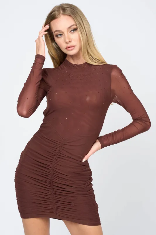 CHIC MESH HOTFIXS EMBELLISHED OPEN BACK MINI DRESS sold by privy