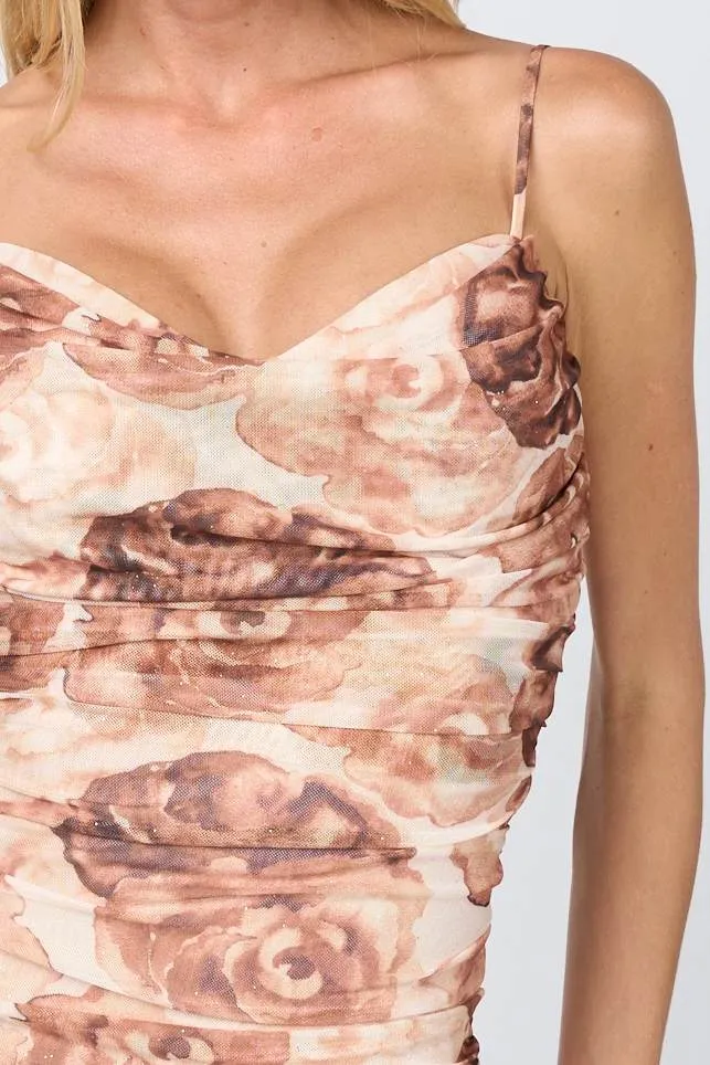 PD77587K / ROMANTIC FLORAL MESH COWL NECK RUCHED MINI DRESS sold by privy product image thumbnail 5