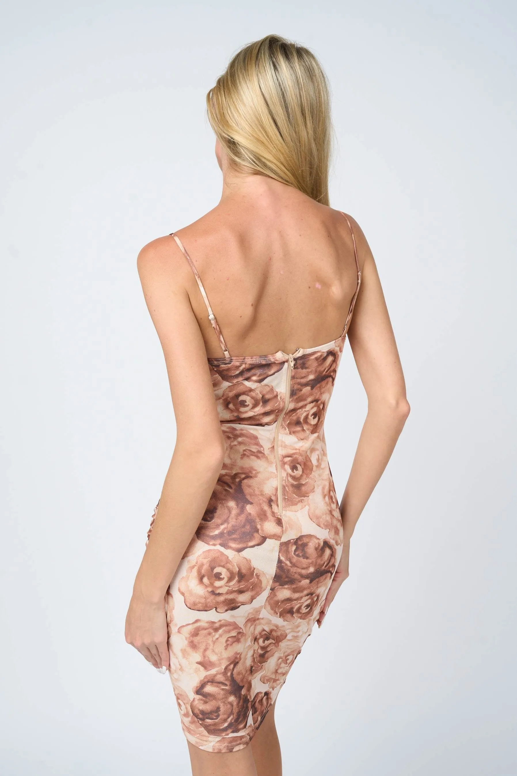 PD77587K / ROMANTIC FLORAL MESH COWL NECK RUCHED MINI DRESS sold by privy product image thumbnail 3