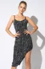 LUXE SLINKY GLITTER ABSTRACT DRAWSTRING MIDI DRESS sold by privy