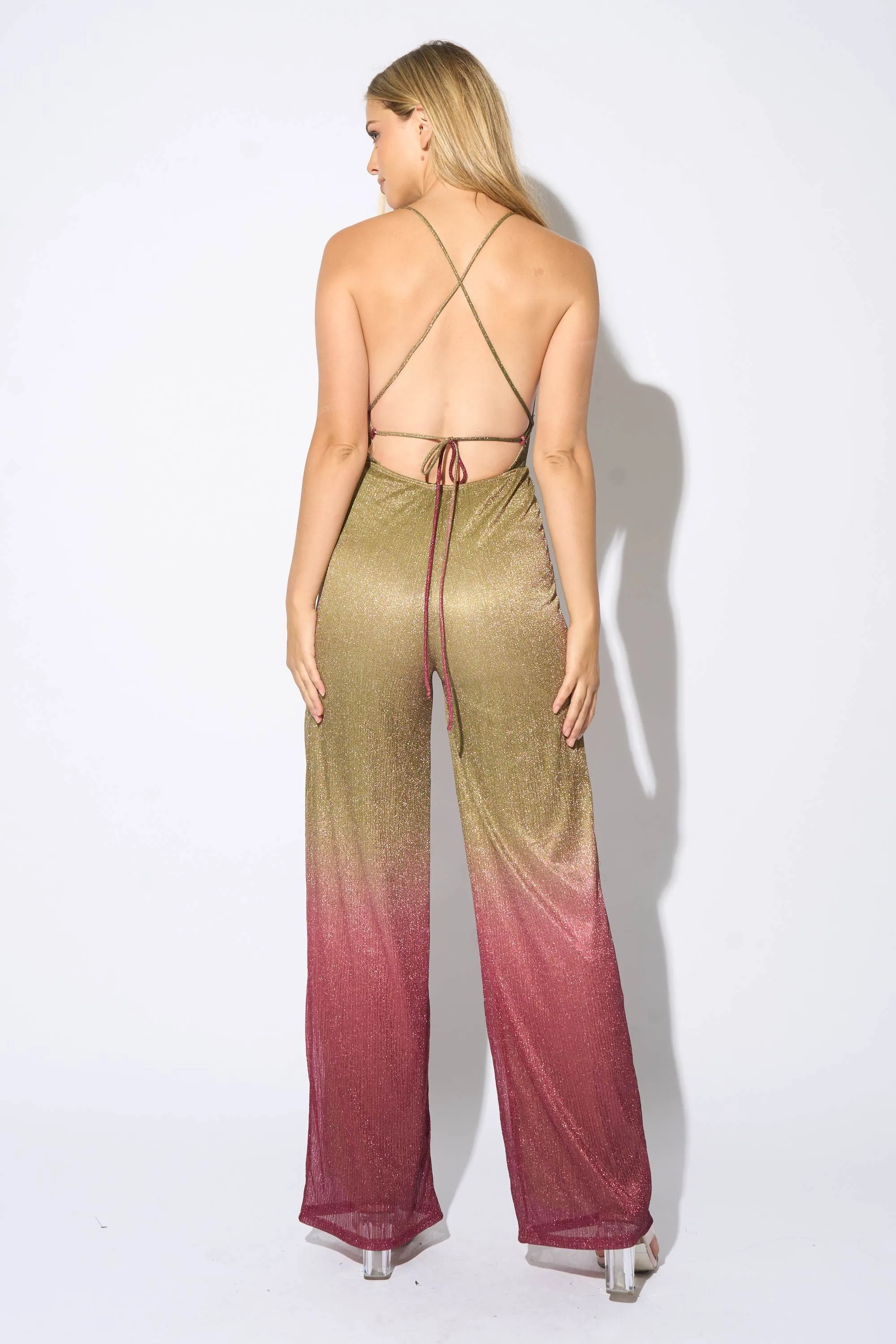 MPJ9031-A-W / LUXE OMBRE GLITTER CAMI RELAX WIDE LEGS JUMPSUIT sold by privy product image thumbnail 3