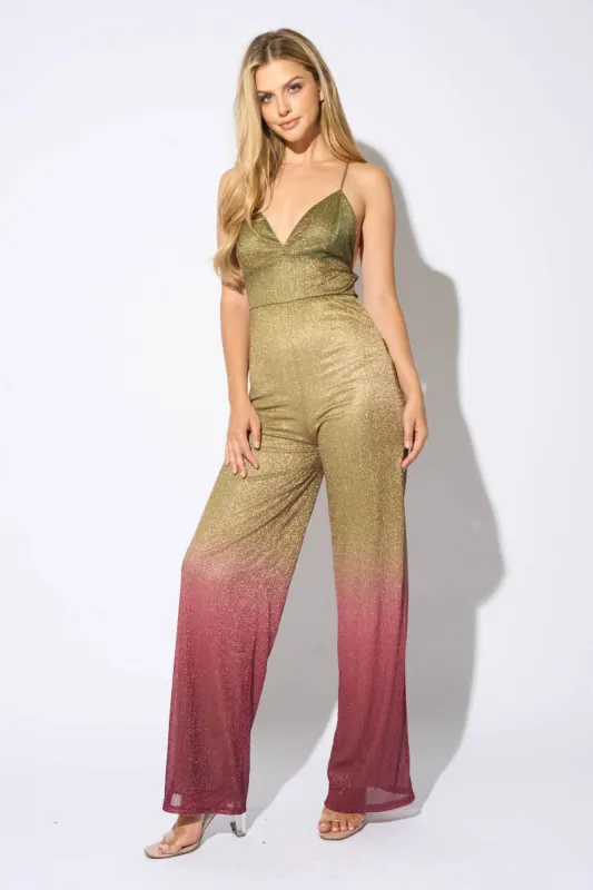 LUXE OMBRE GLITTER CAMI RELAX WIDE LEGS JUMPSUIT sold by privy