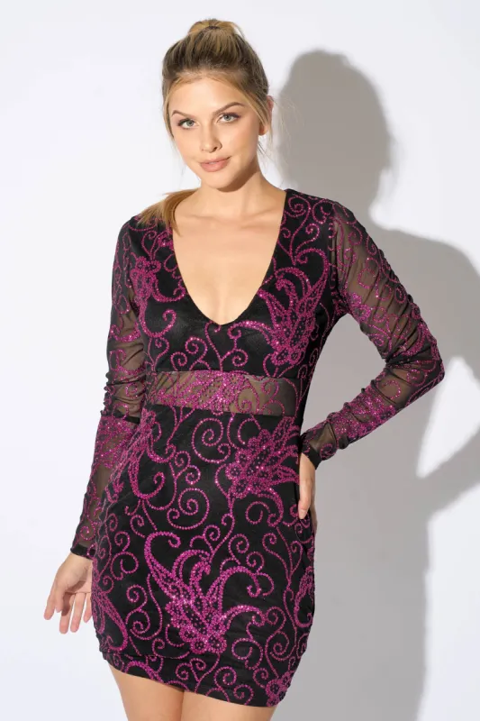 LUXE MESH SEQUINS PATTERN SEE-THRU MINI DRESS sold by privy
