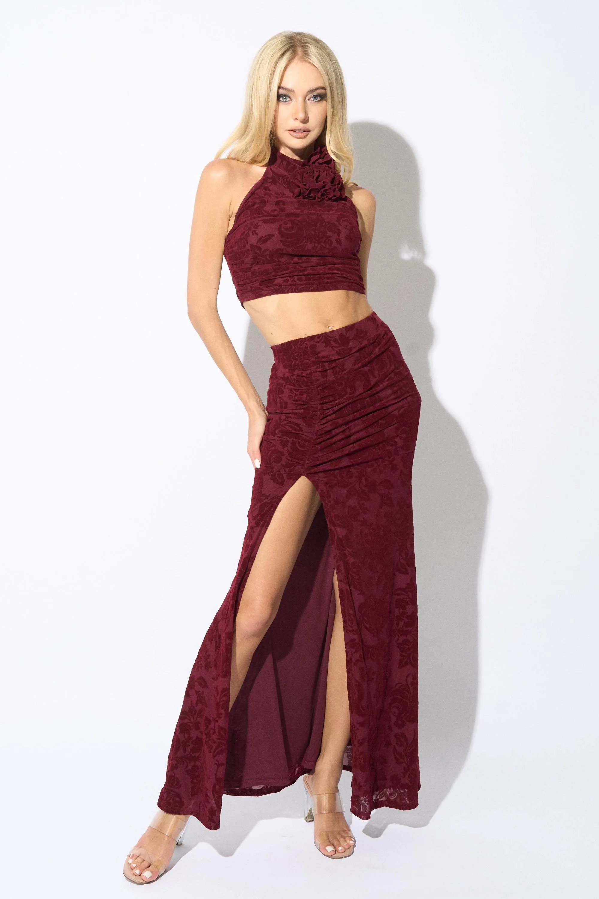 LUX FLORAL VELVET FLOCKING ROSETTE TOP & SKIRT SET sold by privy product image thumbnail 4