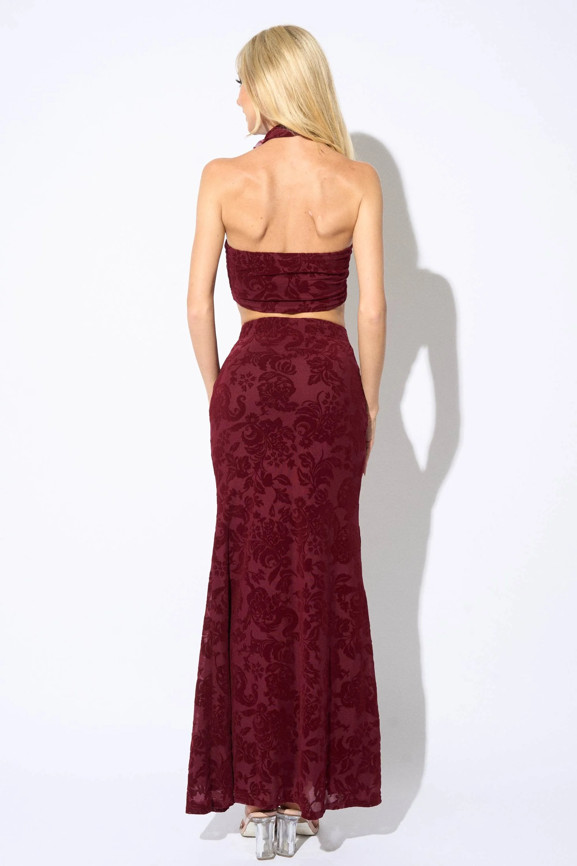 LUX FLORAL VELVET FLOCKING ROSETTE TOP & SKIRT SET sold by privy product image thumbnail 3